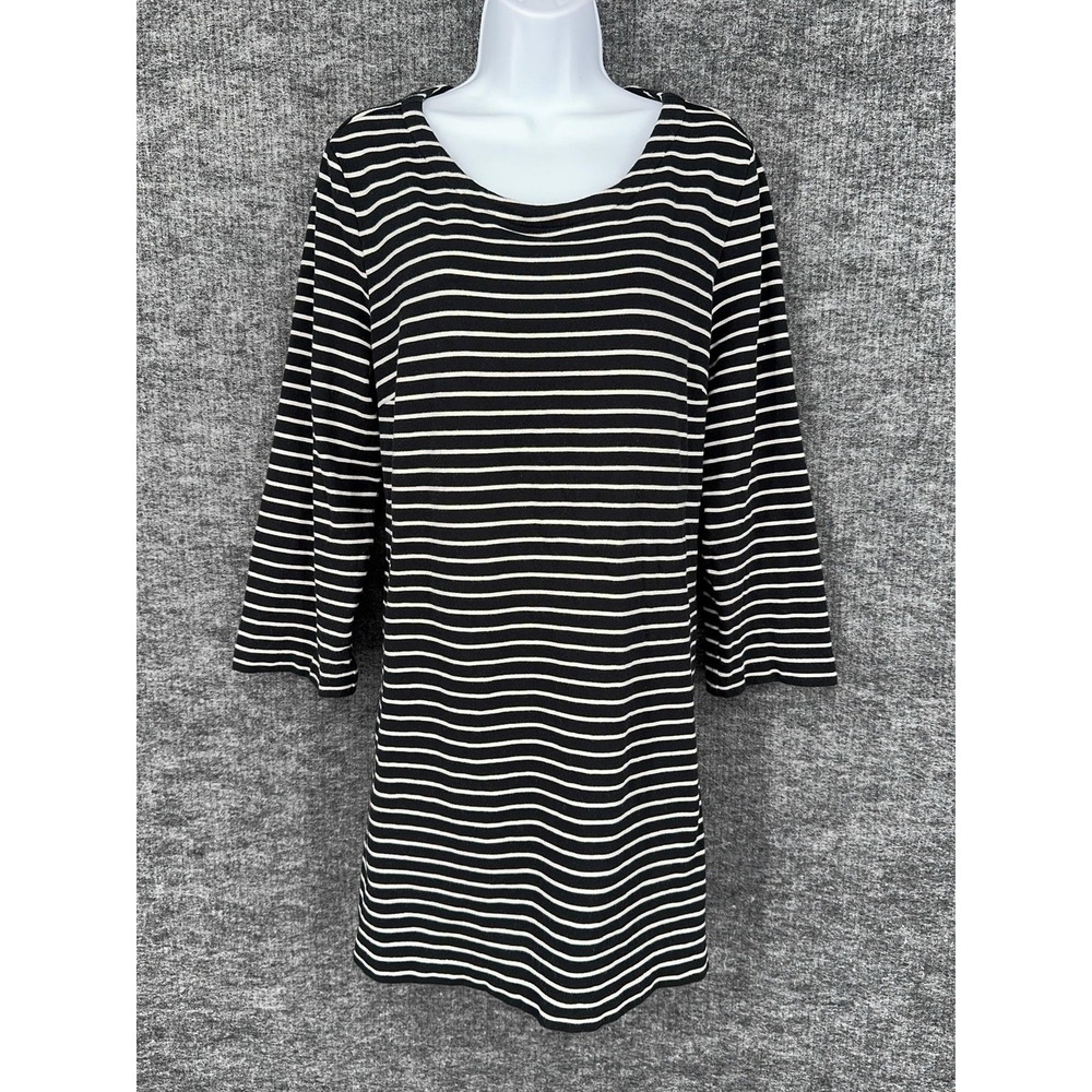 J.CREW Dress Womens XL Black Stripe 3/4 Sleeve Scoop Neck Tunic Knit Stretch